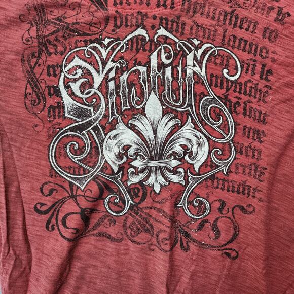 Sinful Affliction Womens Top Large Burgundy Glitter Fleur De Lis Grunge 90s Y2k - Picture 6 of 9